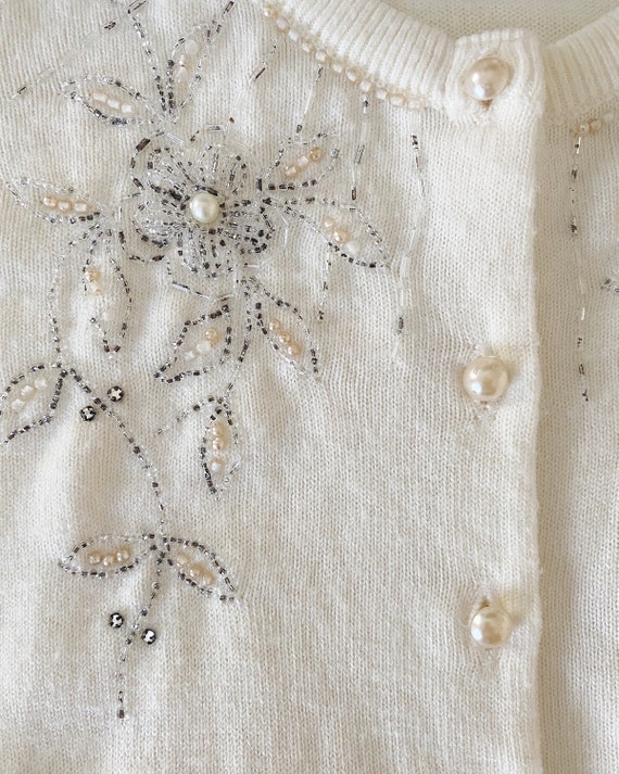 50s beaded monrose sweater cardigan - ivory white… - image 7