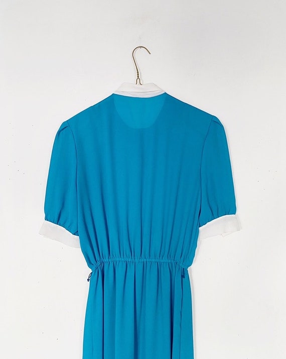 40s 50s turquoise blue vtg house day dress - shir… - image 4