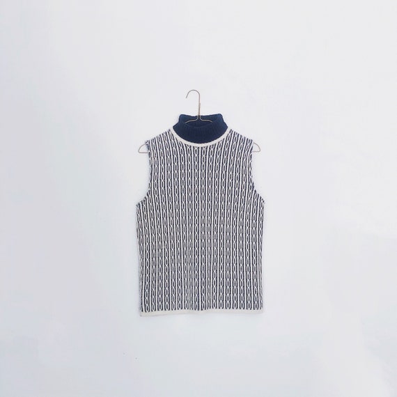 60s navy white knit sweater vest shirt - unique s… - image 1
