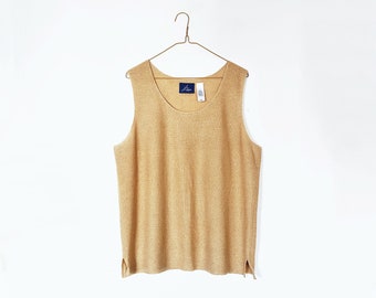 90s minimalist knit sleeveless sweater blouse - golden yellow stretch tank
