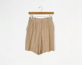 classic minimalist 90s long shorts • 26 inch high waist • golden tan rayon
