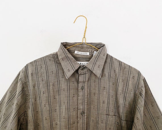 mens button down - black gray taupe stripe cotton… - image 3