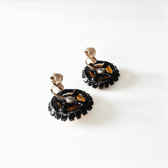 antique floral earrings - vintage 70s flower bloo… - image 3