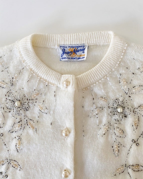 50s beaded monrose sweater cardigan - ivory white… - image 5