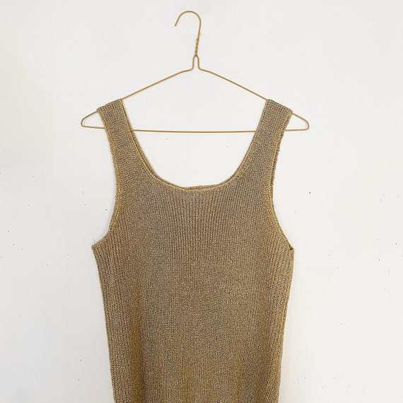 gold knit 90s minimalist sleeveless sweater blous… - image 3