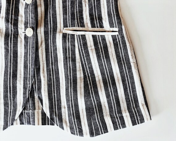 90s vintage navy white striped linen chore blouse… - image 9