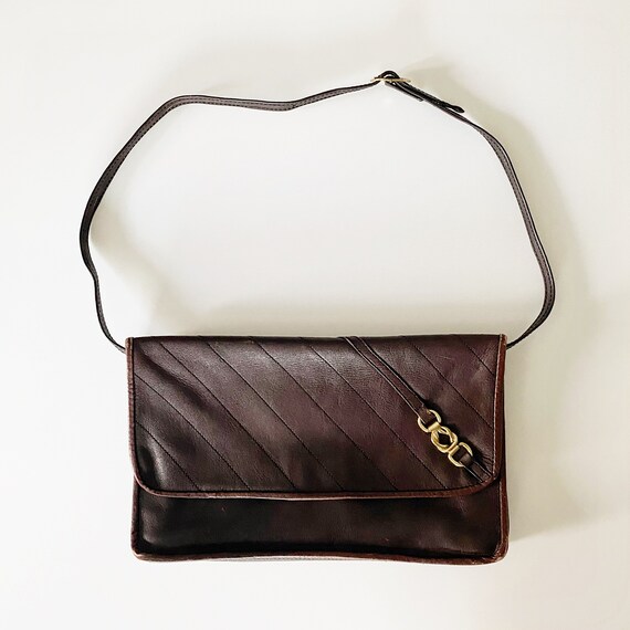 90s classic brown leather envelope clutch - cross… - image 3