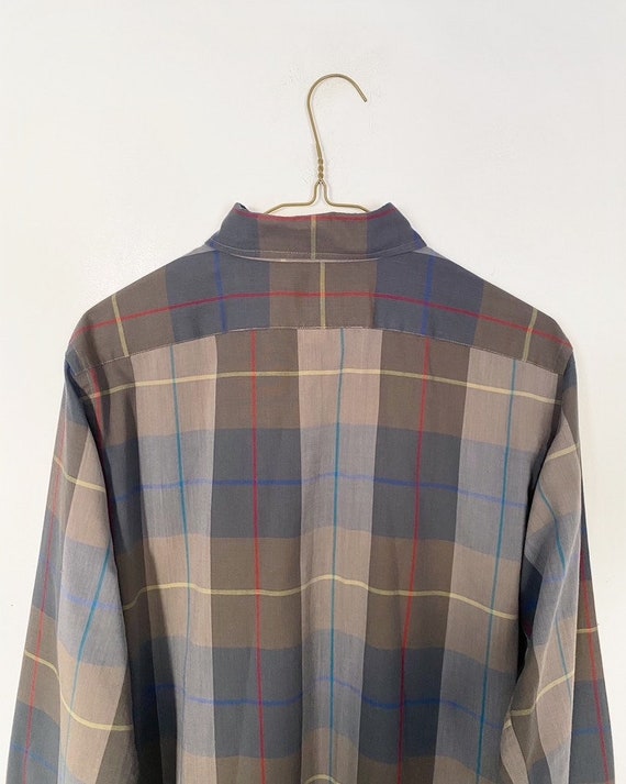 mens 80s neutral vintage plaid button down - gray… - image 4