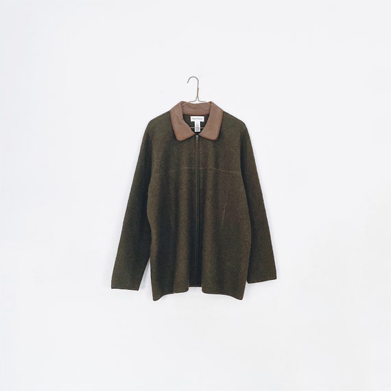 olive felt wool minimalist chore coat XL - brown s
