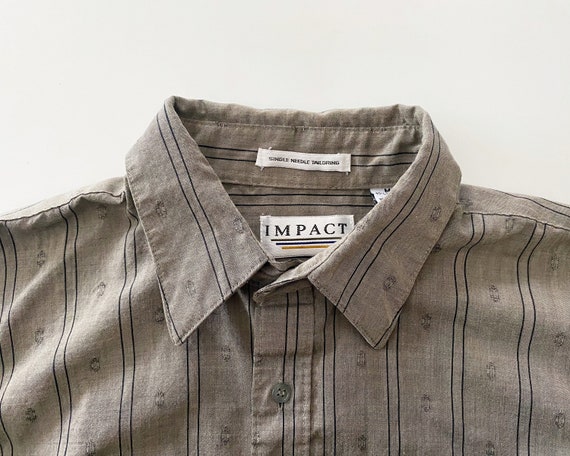 mens button down - black gray taupe stripe cotton… - image 6