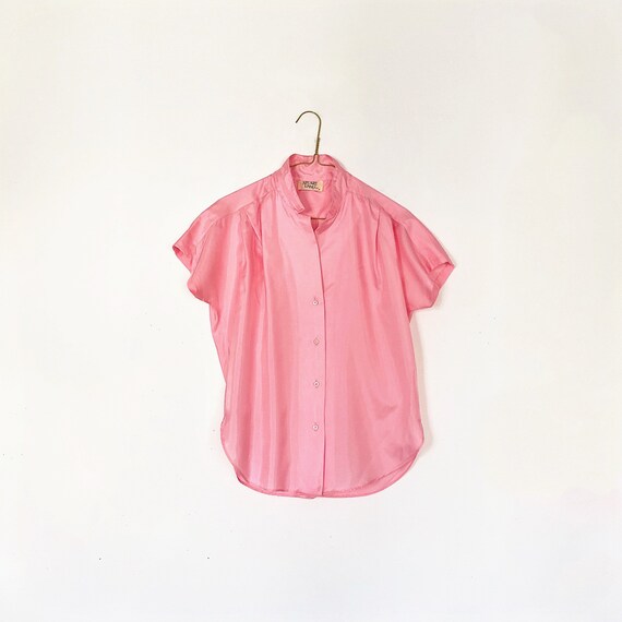 Pink silk vintage blouse - minimalist simple shirt - 80s 90s timeless design