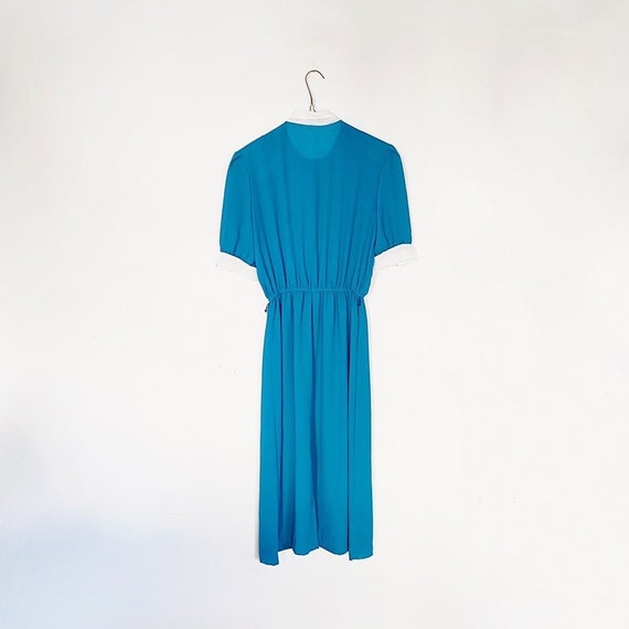 40s 50s turquoise blue vtg house day dress - shir… - image 2