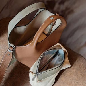 Zwei Ton Ledertasche, Handtasche für Frauen, Braun und Beige Schulter Leder Geldbörse, Kleine Crossbody Tote, Elegante Frauen Tasche,Rindleder Ledertasche