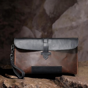 Monedero de cuero artesanal para hombre, bolso de cuero, bolso vintage para hombre, cartera con cremallera, cartera de mano para hombre, cartera de cuero con cremallera, monedero para hombre
