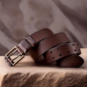 Handmade Cowhide Leather Belt: Double Needle Copper Buckle, 3.8cm