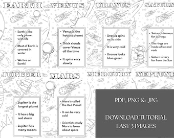 Solar System Coloring Pages: Kids Planets Learning, Space Activity Sheets (PDF Bundle)