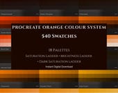 Procreate Orange Colour Palette System: 540 Swatches, 18 Palettes, Instant Digital Download, Designer Toolkits