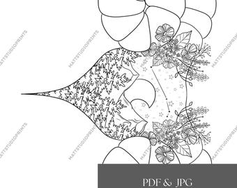 Aries Zodiac Coloring Page: Ram, Stars, Floral (PDF JPG Digital Download)