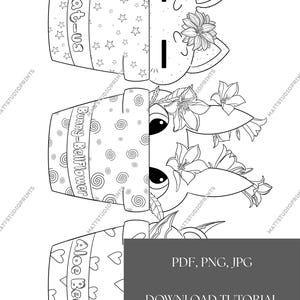 Pagina da colorare di animali kawaii: animali in vaso, stampe da colorare adatte ai bambini (download digitale)