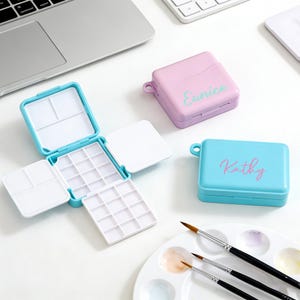 Personalized Plastic Watercolor Palette Box – Multi-Functional Paint Tray with Brush Holder & 24-Color Compartments, Custom Printed