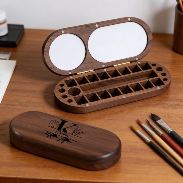 Personalized Walnut Wood Watercolor Palette, 24 Wells Paint Box, Handmade Wooden Paint Case, Empty Travel Palette, Artist Gift