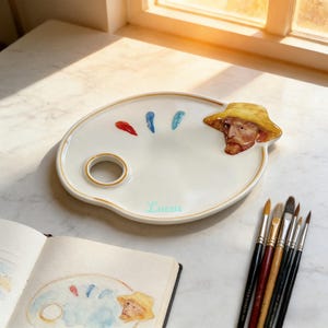 Personalized Van Gogh Inspired Ceramic Artist Palette – Custom Rectangular Watercolor & Acrylic Mixing Tray for Artists  Gifts