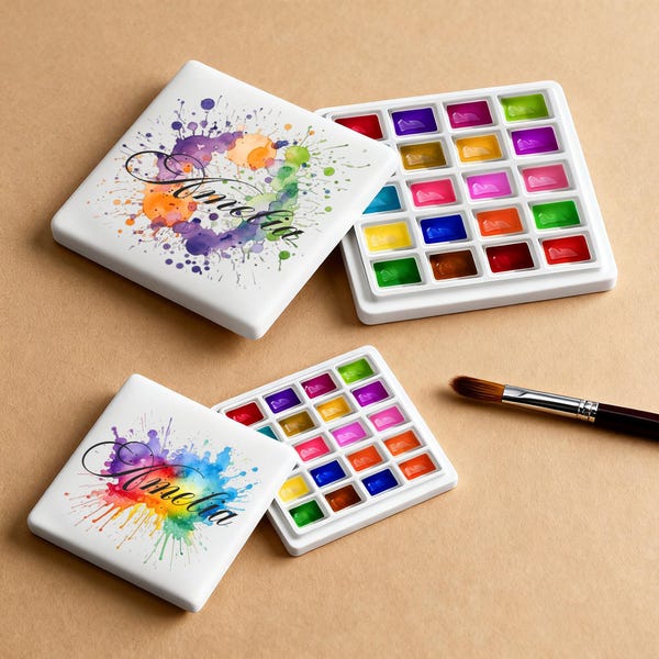 Paleta de cerámica personalizada con múltiples compartimentos, plato cuadrado blanco puro para acuarela, gouache y pintura. Perfecta para estudiantes de arte y artistas.