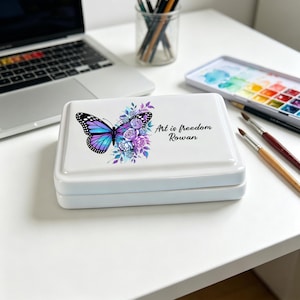 Personalized Ceramic Watercolor Palette, 12 Wells Porcelain Paint Palette with Lid, Mini Airtight Palette, Portable Artist Gift