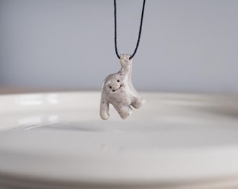 Creature necklace polymer clay figurine creepy happy cute handmade sculpture