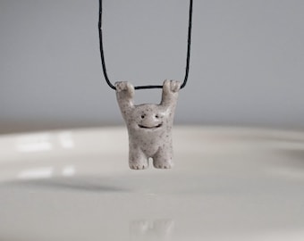 Creature necklace polymer clay figurine creepy happy cute handmade sculpture