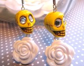 BRIGHT EYES- Bright Yellow and White Floral Sugar Skull Charm Earrings