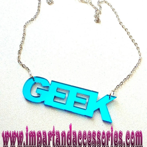 GEEK-BLUE MIRROR Block Font Laser Cut Acrylic Single Layer Pendant Necklace