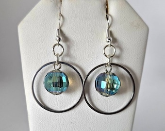 ROUND CRYSTAL CIRCLES- iridescent round crystal earrings.