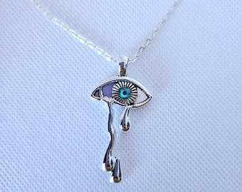 BLUE EYES BLUE- Silver eyeball statement necklace.