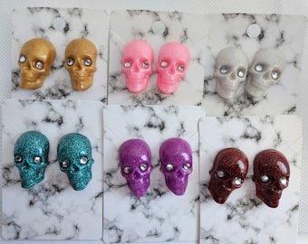 Colorful Skull Studs- you choose your color, handmade resin post stud earrings.