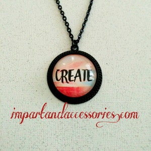 CRIAR - artista artesanal costurar fazer algo ótimo inspirar criatividade vibração positiva estilo de beleza moda preto redondo metal colar com pingente de 25 mm