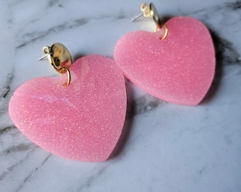 UNBREAK MY HEART- hand crafted resin glitter heart post stud earrings.