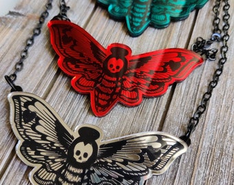GOTHIC MOTH-You Choose Your Color-laser cut acrylic necklace.