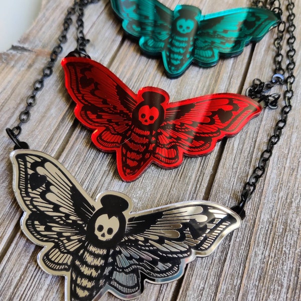 GOTHIC MOTH-You Choose Your Color-laser cut acrylic necklace.