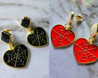 VAMPY VALENTINE- you pick your color enamel heart charm post stud earrings