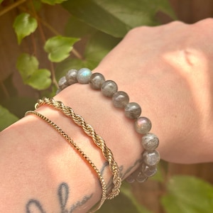 Black Gray Labradorite Bracelet, Grey Labradorite Bracelet, Labradorite Beads AAA Grade, Protection Bracelet, Gemstone Stretch Bracelet