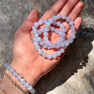 Chalcedony Bracelet, Chalcedony Stretch Bracelet, 8mm Chalcedony Bracelet, Gemstone Bead Bracelet, Symbolic Gemstone Bracelet, Boho Style