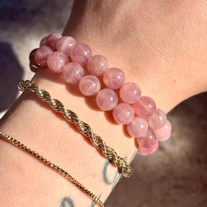 Mauve Pink Madagascar Rose Quartz Bracelet, Pink Madagascar Bead Bracelet, AAA Grade Mauve Pink Madagascar Beads, Rose Quartz Bracelet