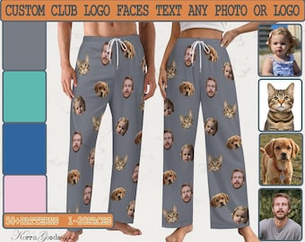 Benutzerdefinierte Gesichts Pyjama Hose, personalisierte Hosen Pyjamas, Benutzerdefinierte Pj Hose, Foto Pyjama, Hunde Pyjamas, Weihnachten / Jubiläum Fotogeschenk für sie ihn