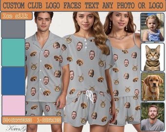 Ice silk Custom Face Photo Pajama Set,Personalized FamilyMatching Pyjamas,Dog Pajamas,Christmas/Anniversary Photo Gift For Her Him