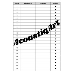 52 Wochen Sparplaner zum Ausdrucken im A4 Format / PDF-Download