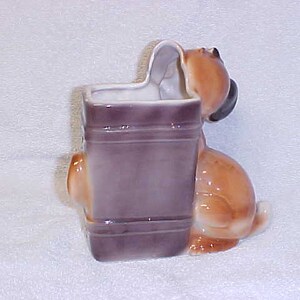 Royal Copley Terrier Pup With Suitcase Vintage Dog Figurine Planter Ceramic Pottery Vase 1940's image 3