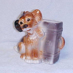 Royal Copley Terrier Pup With Suitcase Vintage Dog Figurine Planter Ceramic Pottery Vase 1940's image 2