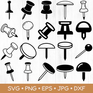 Push Pin SVG Bundle, 20 Black Tack Silhouette Cut Files