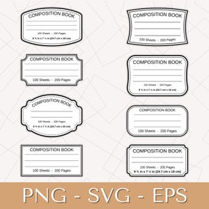 8 Composition Book Label Bundle | Composition Notebook Labels | School Sticker Printable